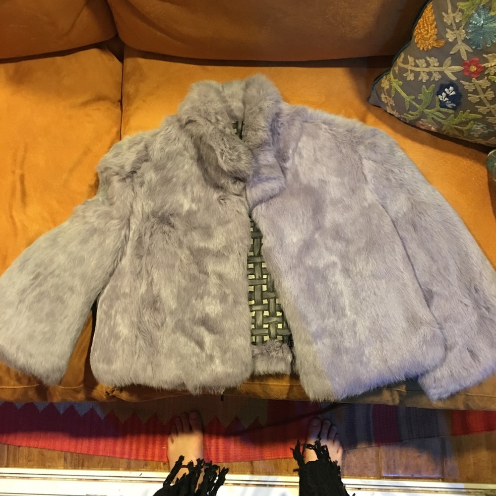 Incredible light purple crop rabbit fur jacket